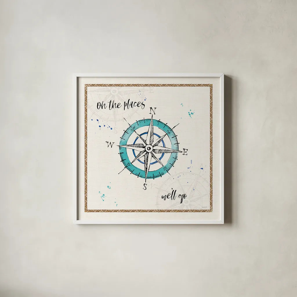 Coastal Buoys V Go by Anne Tavoletti. Shown in a crisp white glass frame for a clean and minimalist style. Available as an archival giclee rolled canvas, fine art paper, or poster print. SKU 46133a.