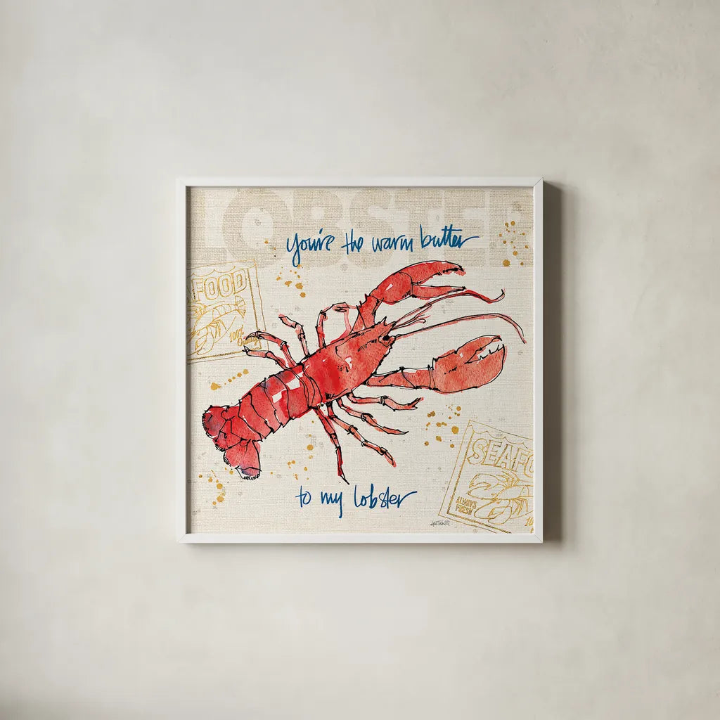 Coastal Catch I by Anne Tavoletti. Shown in a crisp white glass frame for a clean and minimalist style. Available as an archival giclee rolled canvas, fine art paper, or poster print. SKU 29964a.