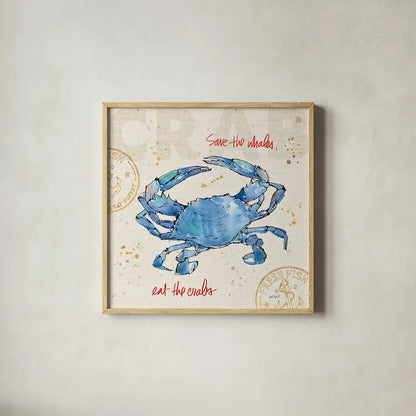 Coastal Catch II by Anne Tavoletti. Shown in a natural wood glass frame for a timeless modern aesthetic. Available as an archival giclee rolled canvas, fine art paper, or poster print. SKU 29965a.