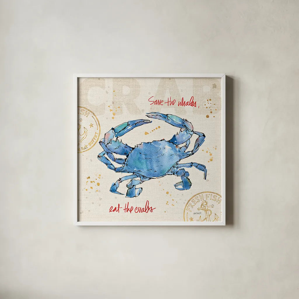 Coastal Catch II by Anne Tavoletti. Shown in a crisp white glass frame for a clean and minimalist style. Available as an archival giclee rolled canvas, fine art paper, or poster print. SKU 29965a.