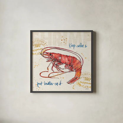 Coastal Catch IV by Anne Tavoletti. Shown in a sleek black glass frame for a contemporary gallery look. Available as an archival giclee rolled canvas, fine art paper, or poster print. SKU 29967a.