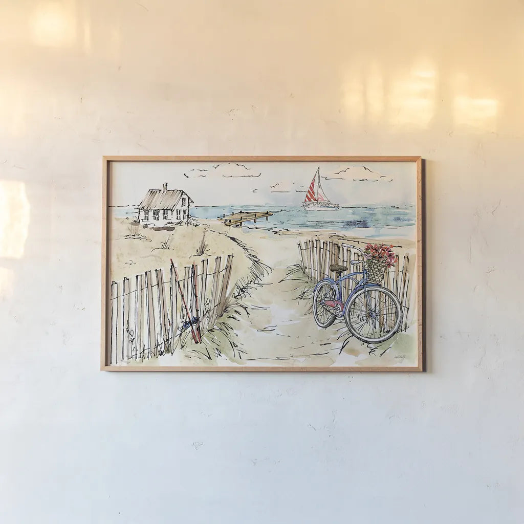 Coastal Catch V by Anne Tavoletti. shown as a paper print in a natural frame. Available as a archival giclee rolled canvas, fine art paper, or poster print. SKU 29968i.
