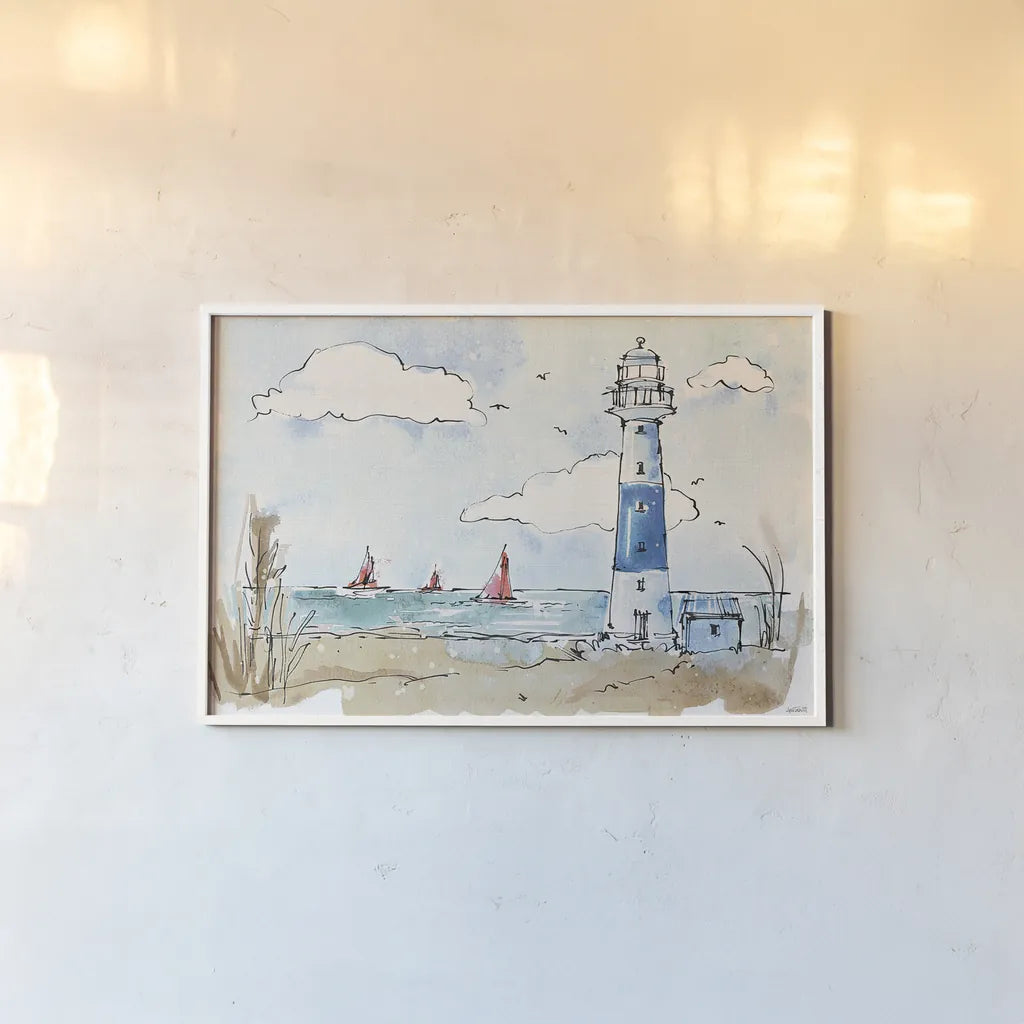 Coastal Life II by Anne Tavoletti. shown as a paper print in a white frame. Available as a archival giclee rolled canvas, fine art paper, or poster print. SKU 27013i.