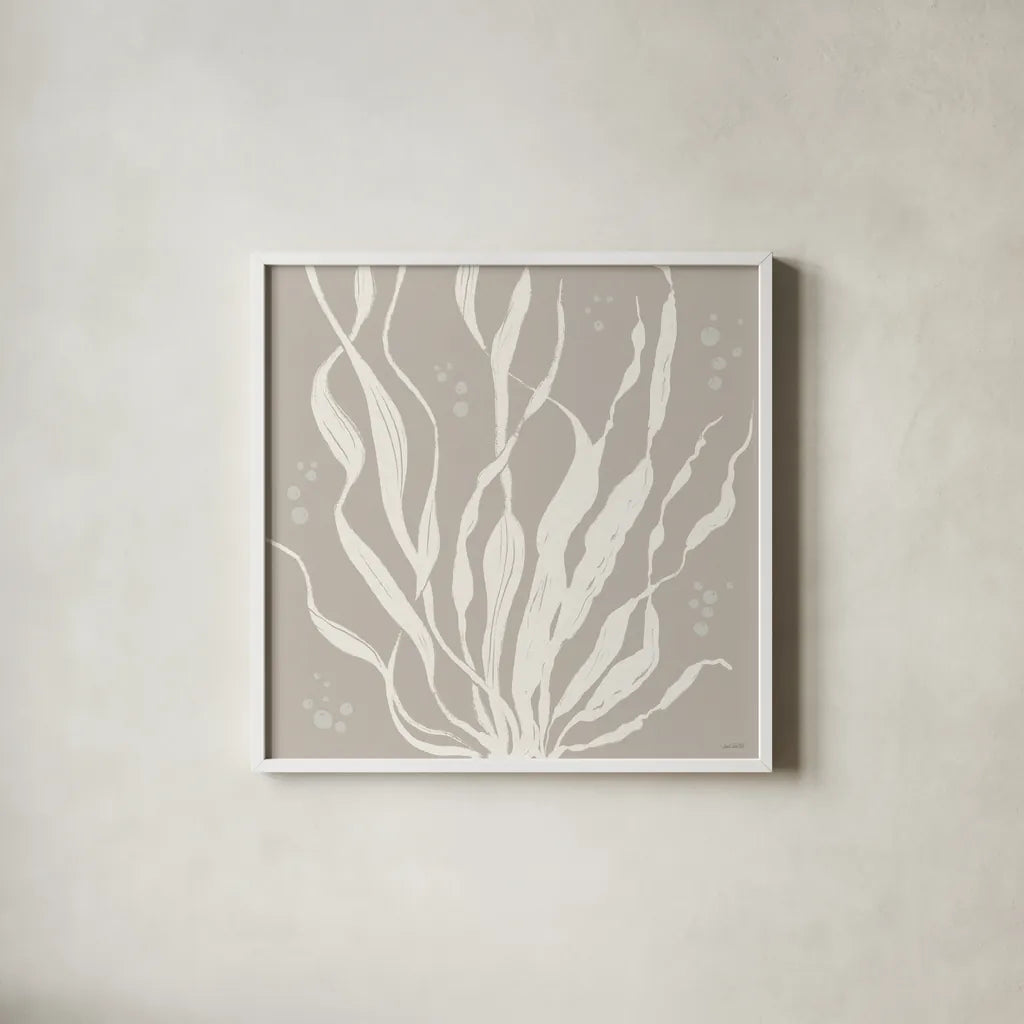 Coastal Seaside Style IV by Anne Tavoletti. Shown in a crisp white glass frame for a clean and minimalist style. Available as an archival giclee rolled canvas, fine art paper, or poster print. SKU 87163a.