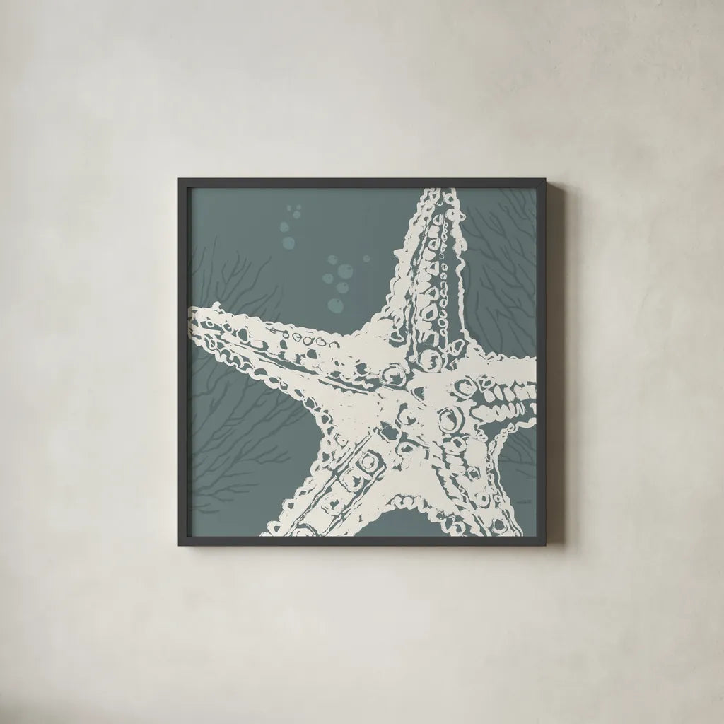 Coastal Seaside Style XIII by Anne Tavoletti. Shown in a sleek black glass frame for a contemporary gallery look. Available as an archival giclee rolled canvas, fine art paper, or poster print. SKU 87166a.