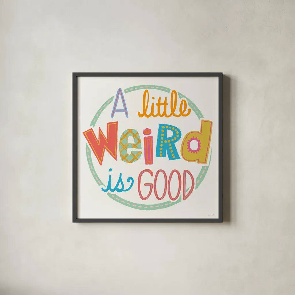 Colorful Sayings I by Anne Tavoletti. Shown in a sleek black glass frame for a contemporary gallery look. Available as an archival giclee rolled canvas, fine art paper, or poster print. SKU 89184a.