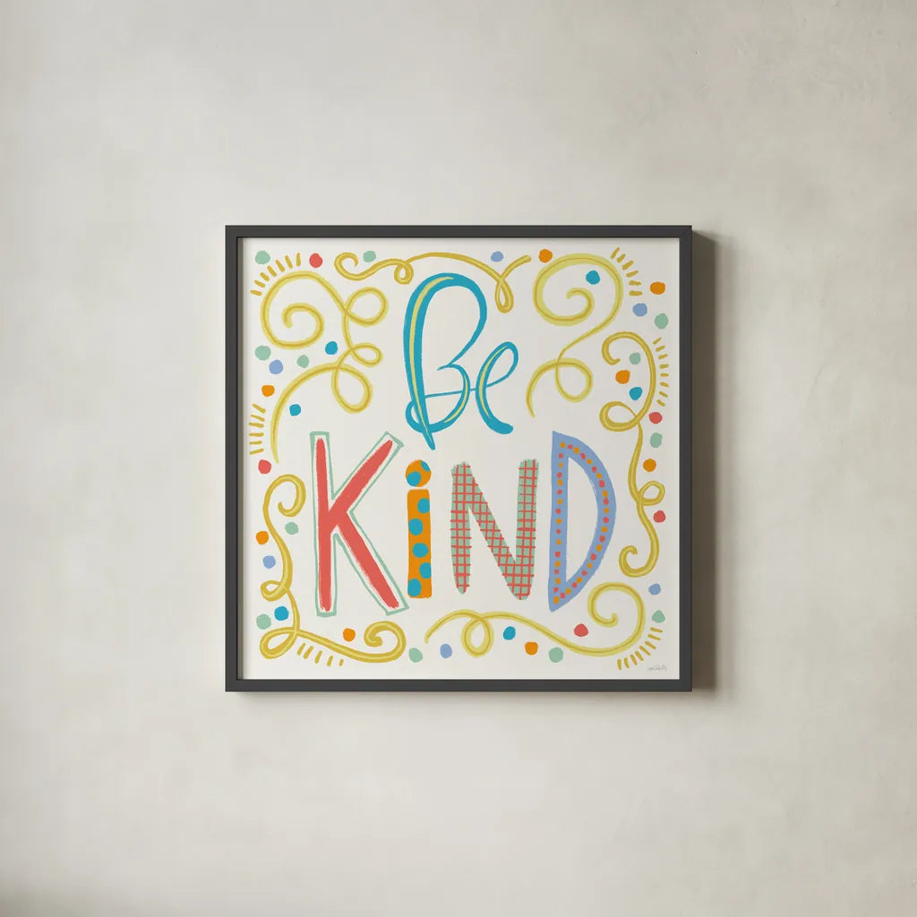 Colorful Sayings II by Anne Tavoletti. Shown in a sleek black glass frame for a contemporary gallery look. Available as an archival giclee rolled canvas, fine art paper, or poster print. SKU 89185a.