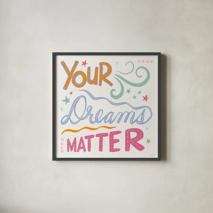 Colorful Sayings III by Anne Tavoletti. Shown in a sleek black glass frame for a contemporary gallery look. Available as an archival giclee rolled canvas, fine art paper, or poster print. SKU 89186a.