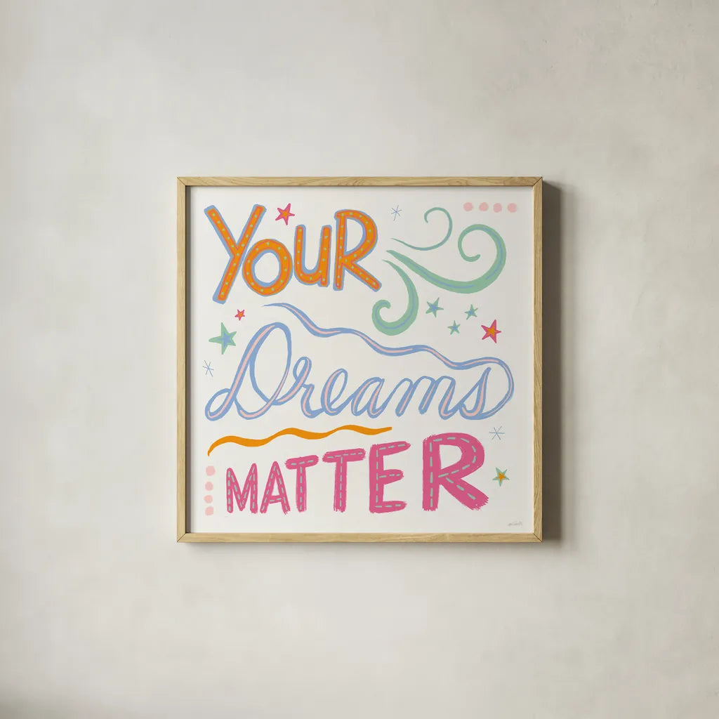 Colorful Sayings III by Anne Tavoletti. Shown in a natural wood glass frame for a timeless modern aesthetic. Available as an archival giclee rolled canvas, fine art paper, or poster print. SKU 89186a.