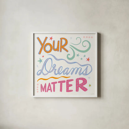 Colorful Sayings III by Anne Tavoletti. Shown in a crisp white glass frame for a clean and minimalist style. Available as an archival giclee rolled canvas, fine art paper, or poster print. SKU 89186a.