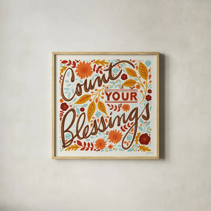 Count Your Blessings I by Anne Tavoletti. Shown in a natural wood glass frame for a timeless modern aesthetic. Available as an archival giclee rolled canvas, fine art paper, or poster print. SKU 68631a.