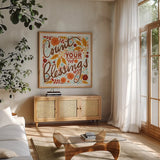 Count Your Blessings I by Anne Tavoletti. Shown in a natural wood frame in a cozy modern living room. Available as an archival giclee rolled canvas, fine art paper, or poster print. SKU 68631a.