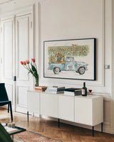 Country Harvest I by Anne Tavoletti. shown as a framed stretched canvas in a living room above a console. Available as a archival giclee rolled canvas, fine art paper, or poster print. SKU 73546i.