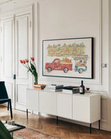 Country Harvest II by Anne Tavoletti. shown as a framed stretched canvas in a living room above a console. Available as a archival giclee rolled canvas, fine art paper, or poster print. SKU 73547i.