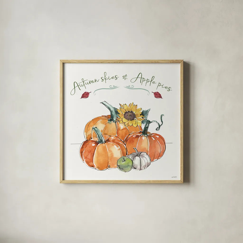 Country Harvest III by Anne Tavoletti. Shown in a natural wood glass frame for a timeless modern aesthetic. Available as an archival giclee rolled canvas, fine art paper, or poster print. SKU 73548a.