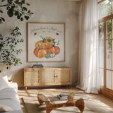 Country Harvest III by Anne Tavoletti. Shown in a natural wood frame in a cozy modern living room. Available as an archival giclee rolled canvas, fine art paper, or poster print. SKU 73548a.