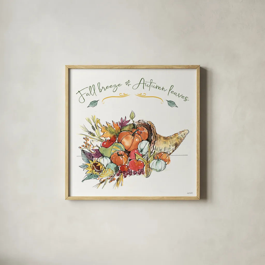 Country Harvest IV by Anne Tavoletti. Shown in a natural wood glass frame for a timeless modern aesthetic. Available as an archival giclee rolled canvas, fine art paper, or poster print. SKU 73549a.