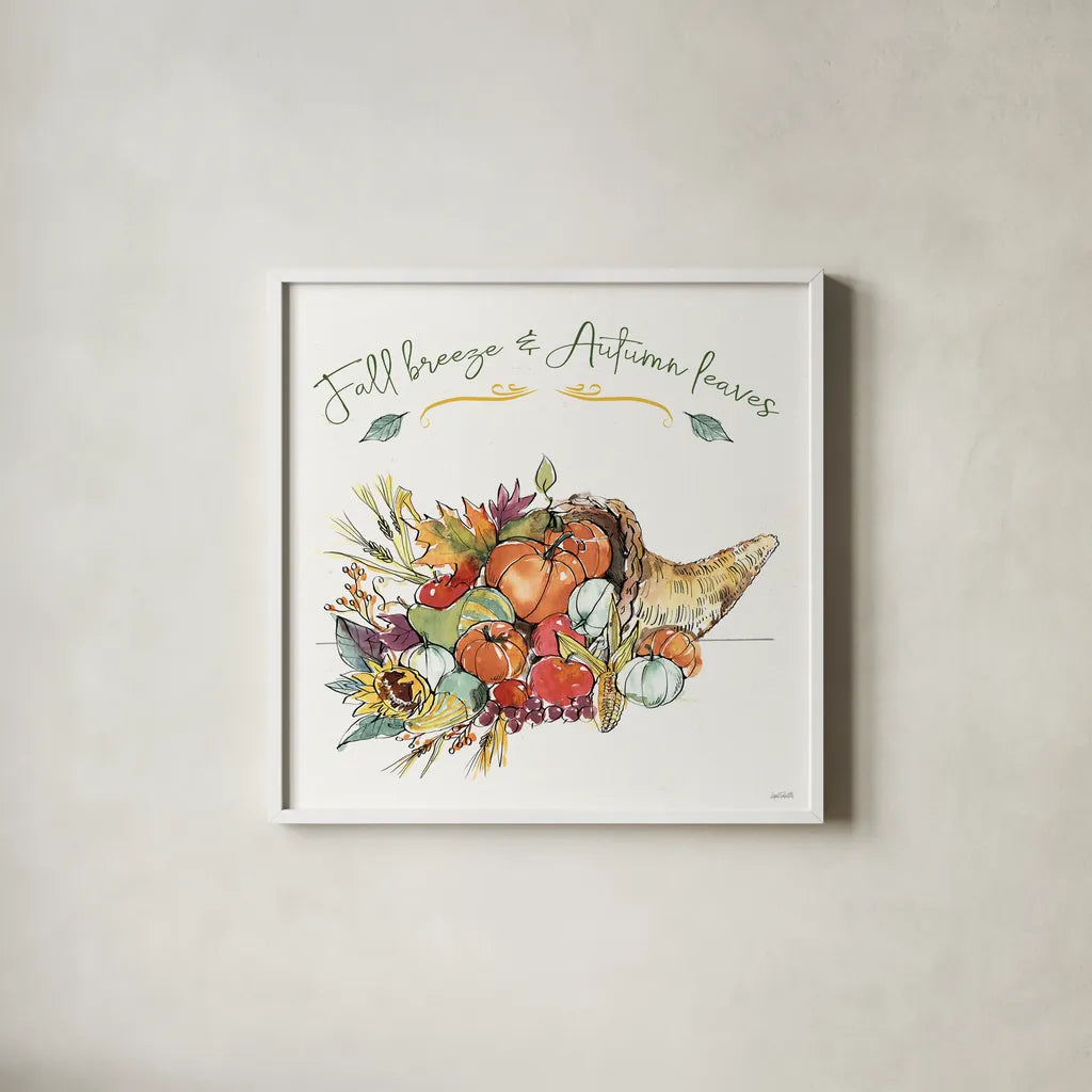 Country Harvest IV by Anne Tavoletti. Shown in a crisp white glass frame for a clean and minimalist style. Available as an archival giclee rolled canvas, fine art paper, or poster print. SKU 73549a.