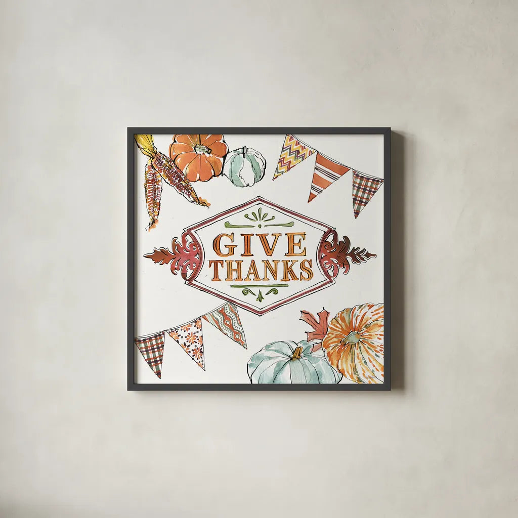 Country Harvest V by Anne Tavoletti. Shown in a sleek black glass frame for a contemporary gallery look. Available as an archival giclee rolled canvas, fine art paper, or poster print. SKU 73550a.