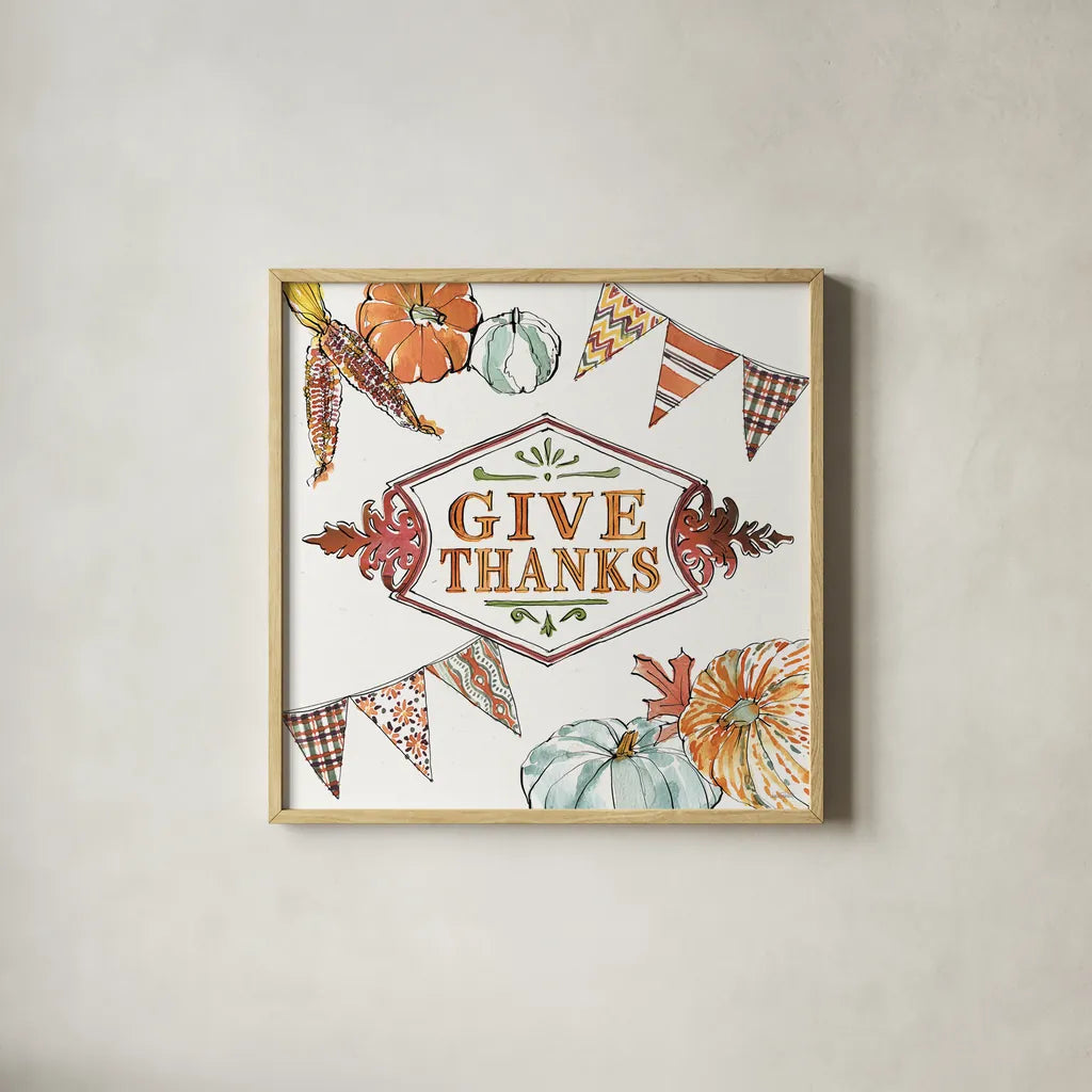 Country Harvest V by Anne Tavoletti. Shown in a natural wood glass frame for a timeless modern aesthetic. Available as an archival giclee rolled canvas, fine art paper, or poster print. SKU 73550a.