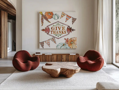 Country Harvest V by Anne Tavoletti. Shown as extra-large giant wall art in a modern living room. Available as an archival giclee rolled canvas, fine art paper, or poster print. SKU 73550a.