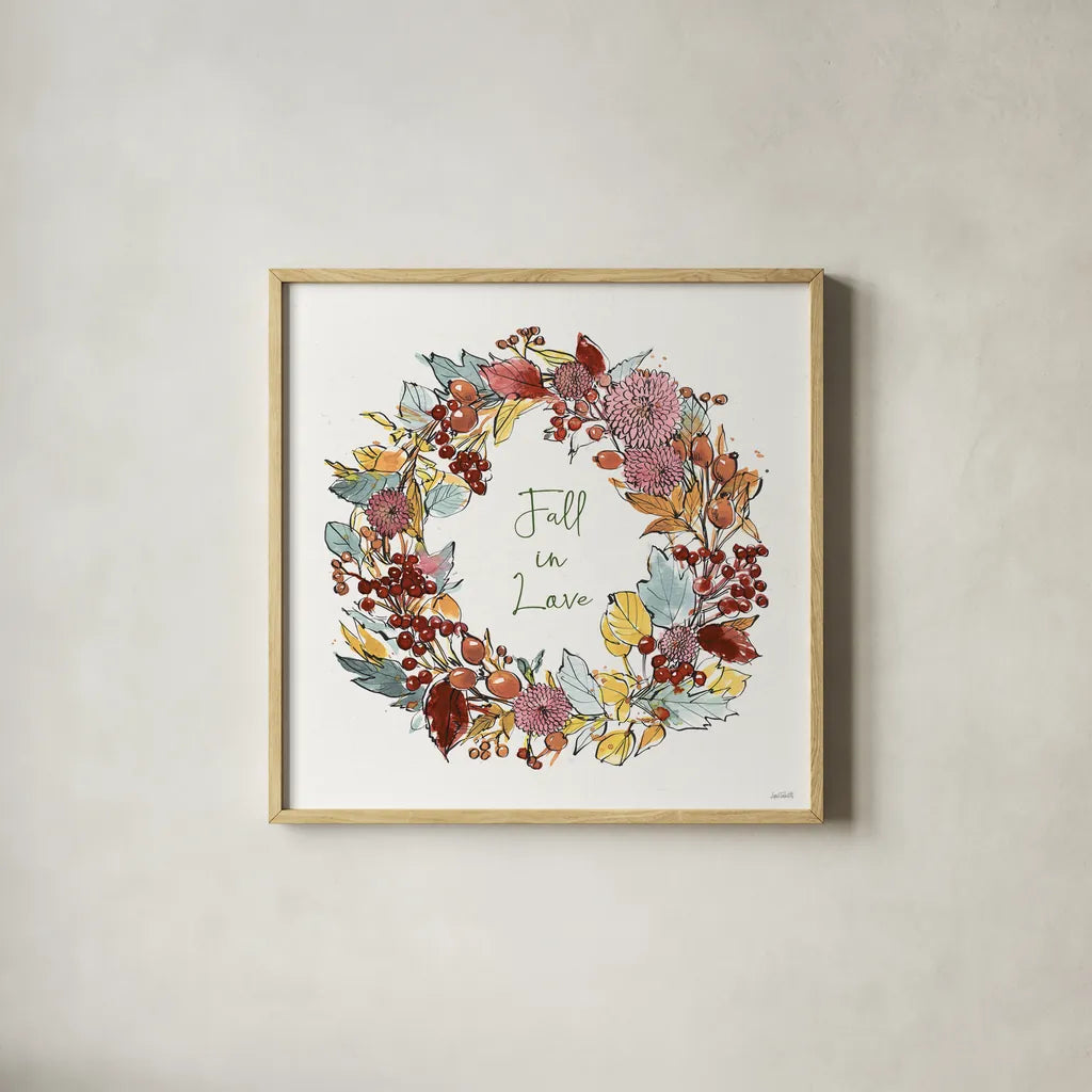 Country Harvest VII by Anne Tavoletti. Shown in a natural wood glass frame for a timeless modern aesthetic. Available as an archival giclee rolled canvas, fine art paper, or poster print. SKU 73552a.