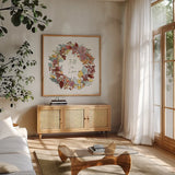 Country Harvest VII by Anne Tavoletti. Shown in a natural wood frame in a cozy modern living room. Available as an archival giclee rolled canvas, fine art paper, or poster print. SKU 73552a.