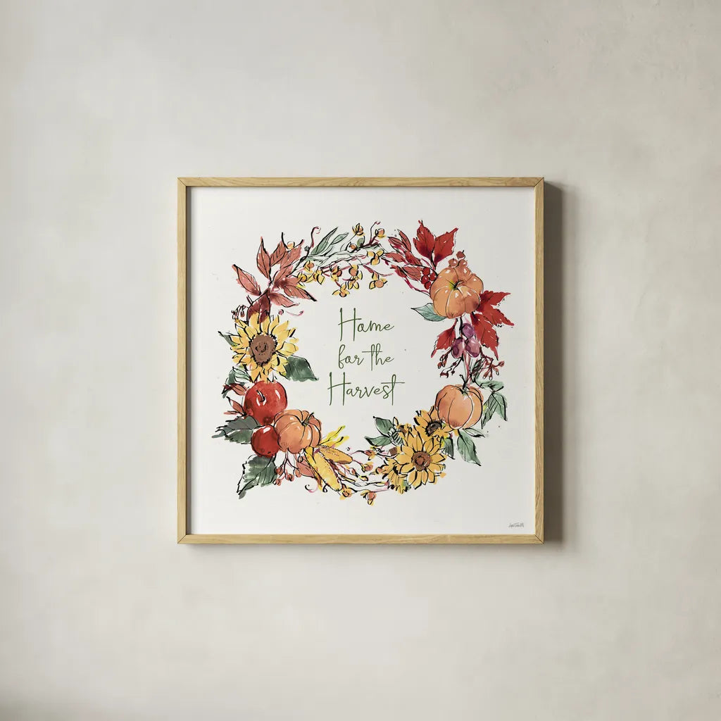 Country Harvest VIII by Anne Tavoletti. Shown in a natural wood glass frame for a timeless modern aesthetic. Available as an archival giclee rolled canvas, fine art paper, or poster print. SKU 73553a.