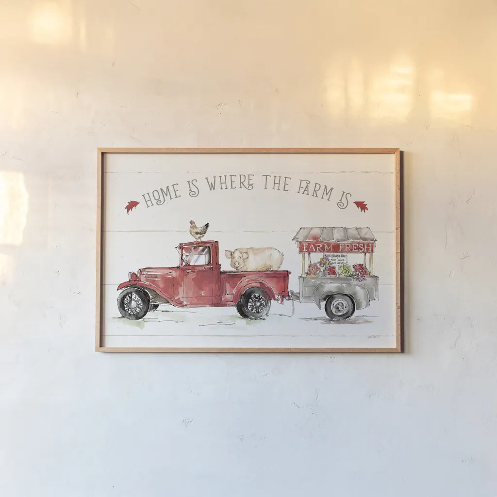 Country Life I by Anne Tavoletti. shown as a paper print in a natural frame. Available as a archival giclee rolled canvas, fine art paper, or poster print. SKU 43162i.