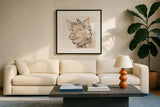 Country Life V by Anne Tavoletti. Displayed in a glass frame with matte in a clean modern living room. Available as an archival giclee rolled canvas, fine art paper, or poster print. SKU 43166a.