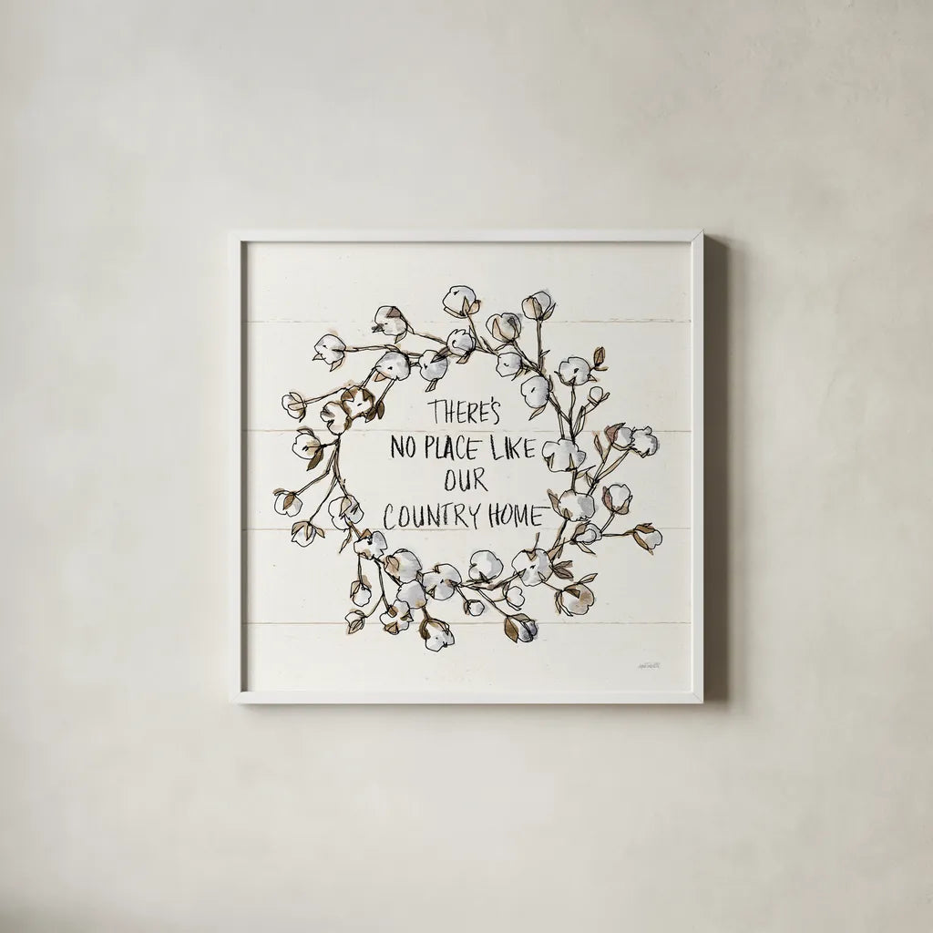 Country Life VI Home by Anne Tavoletti. Shown in a crisp white glass frame for a clean and minimalist style. Available as an archival giclee rolled canvas, fine art paper, or poster print. SKU 78244a.