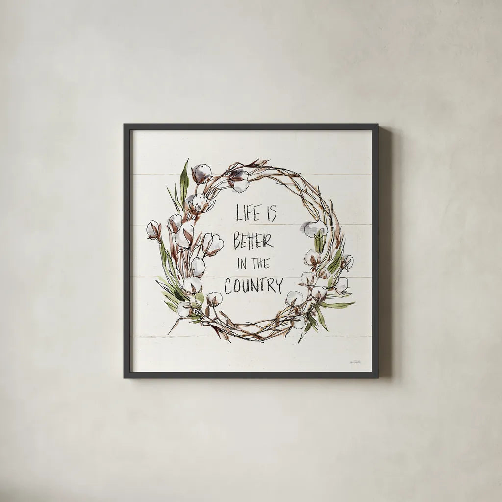 Country Life VII by Anne Tavoletti. Shown in a sleek black glass frame for a contemporary gallery look. Available as an archival giclee rolled canvas, fine art paper, or poster print. SKU 43168a.