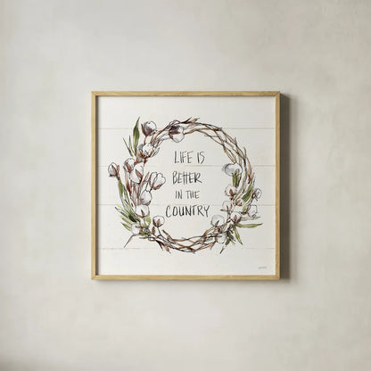 Country Life VII by Anne Tavoletti. Shown in a natural wood glass frame for a timeless modern aesthetic. Available as an archival giclee rolled canvas, fine art paper, or poster print. SKU 43168a.