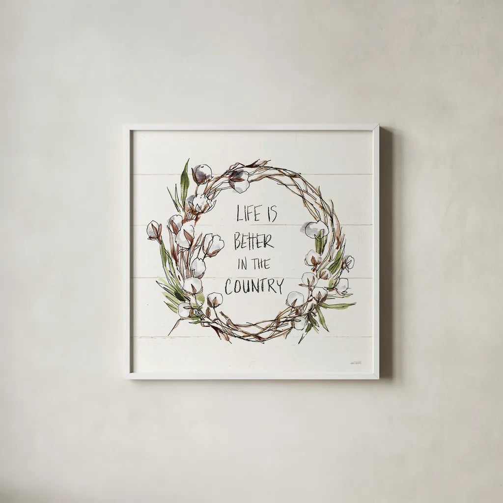 Country Life VII by Anne Tavoletti. Shown in a crisp white glass frame for a clean and minimalist style. Available as an archival giclee rolled canvas, fine art paper, or poster print. SKU 43168a.