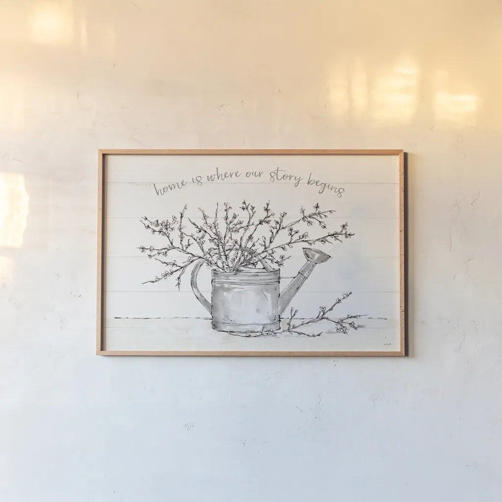 Country Love I by Anne Tavoletti. shown as a paper print in a natural frame. Available as a archival giclee rolled canvas, fine art paper, or poster print. SKU 61741i.