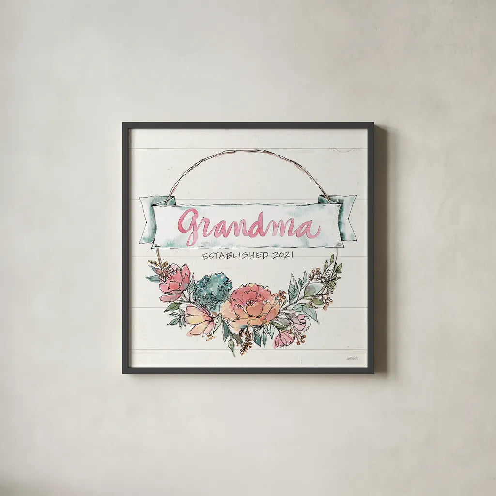 Country Love IV Grandma by Anne Tavoletti. Shown in a sleek black glass frame for a contemporary gallery look. Available as an archival giclee rolled canvas, fine art paper, or poster print. SKU 68738a.
