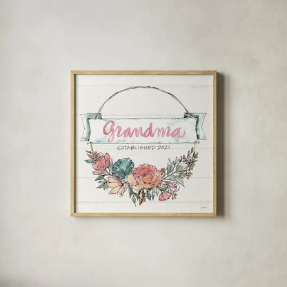 Country Love IV Grandma by Anne Tavoletti. Shown in a natural wood glass frame for a timeless modern aesthetic. Available as an archival giclee rolled canvas, fine art paper, or poster print. SKU 68738a.