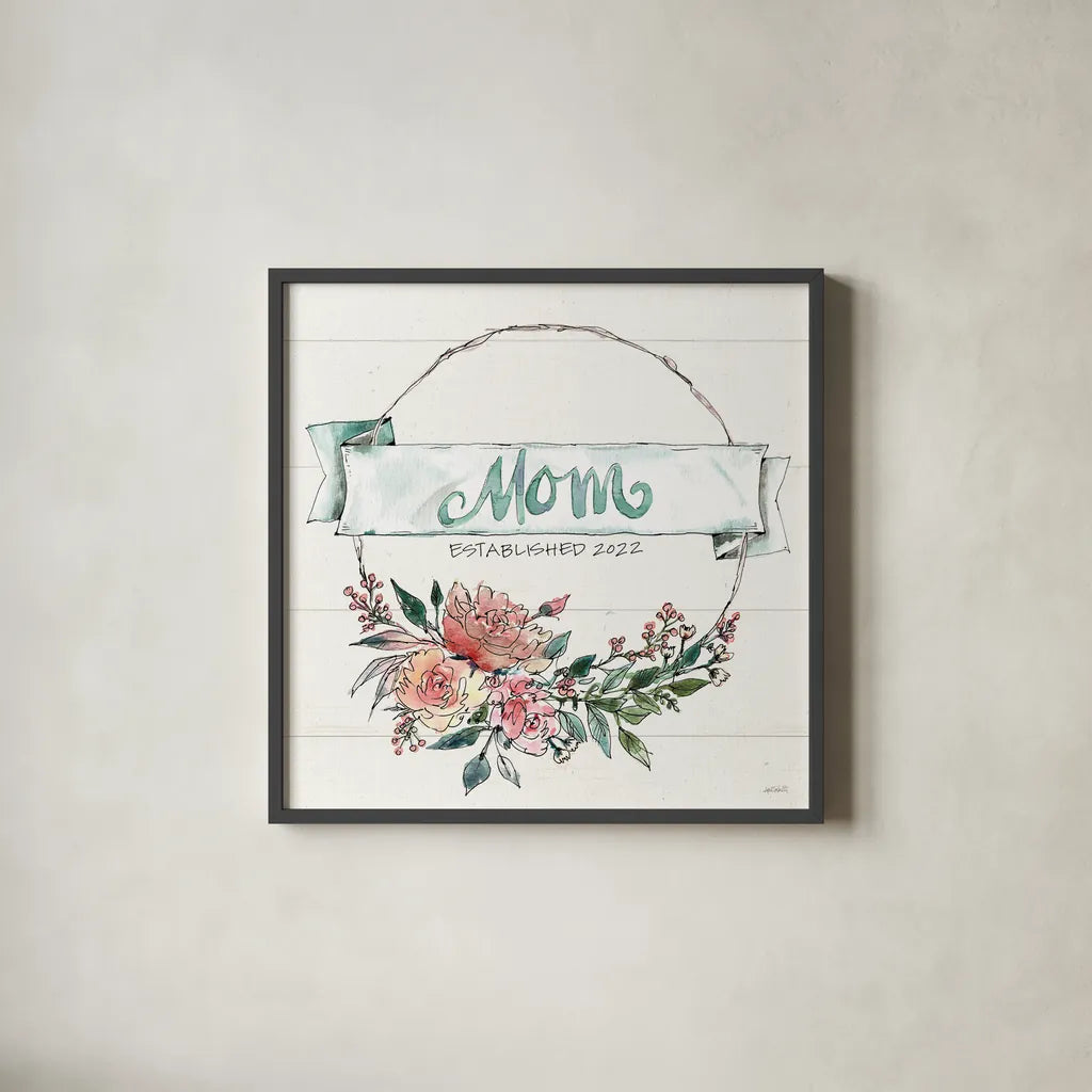 Country Love V Mom by Anne Tavoletti. Shown in a sleek black glass frame for a contemporary gallery look. Available as an archival giclee rolled canvas, fine art paper, or poster print. SKU 68740a.