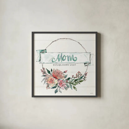 Country Love V Mom by Anne Tavoletti. Shown in a sleek black glass frame for a contemporary gallery look. Available as an archival giclee rolled canvas, fine art paper, or poster print. SKU 68740a.