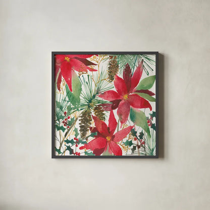 December Flowers by Anne Tavoletti. Shown in a sleek black glass frame for a contemporary gallery look. Available as an archival giclee rolled canvas, fine art paper, or poster print. SKU 59343a.