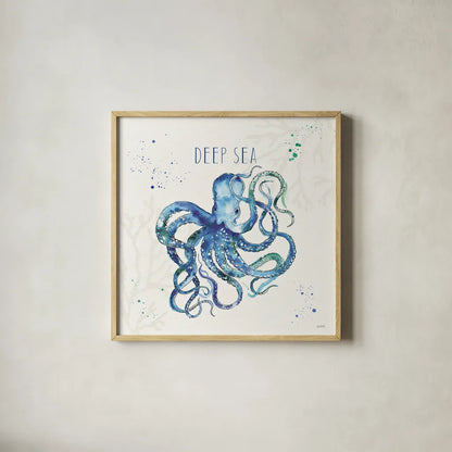 Deep Sea II by Anne Tavoletti. Shown in a natural wood glass frame for a timeless modern aesthetic. Available as an archival giclee rolled canvas, fine art paper, or poster print. SKU 46569a.