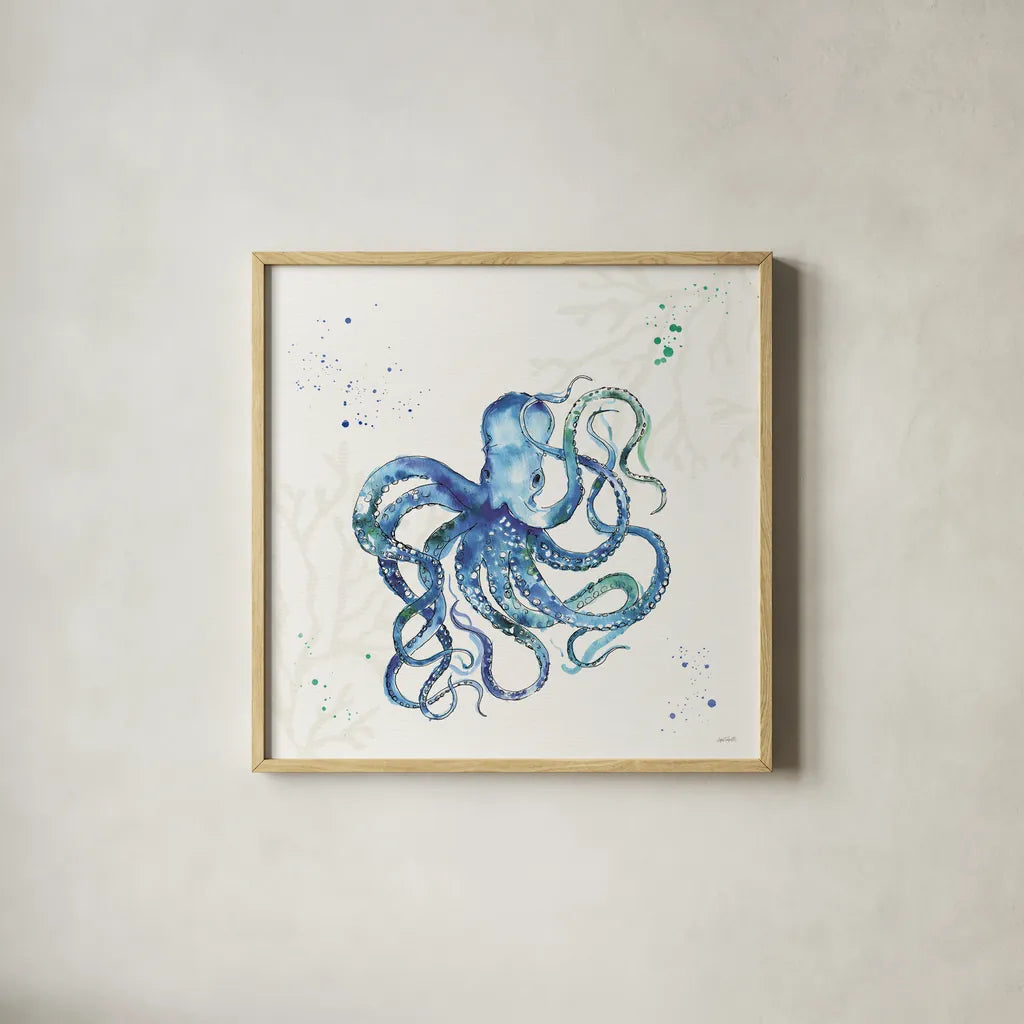 Deep Sea II No Words by Anne Tavoletti. Shown in a natural wood glass frame for a timeless modern aesthetic. Available as an archival giclee rolled canvas, fine art paper, or poster print. SKU 49129a.