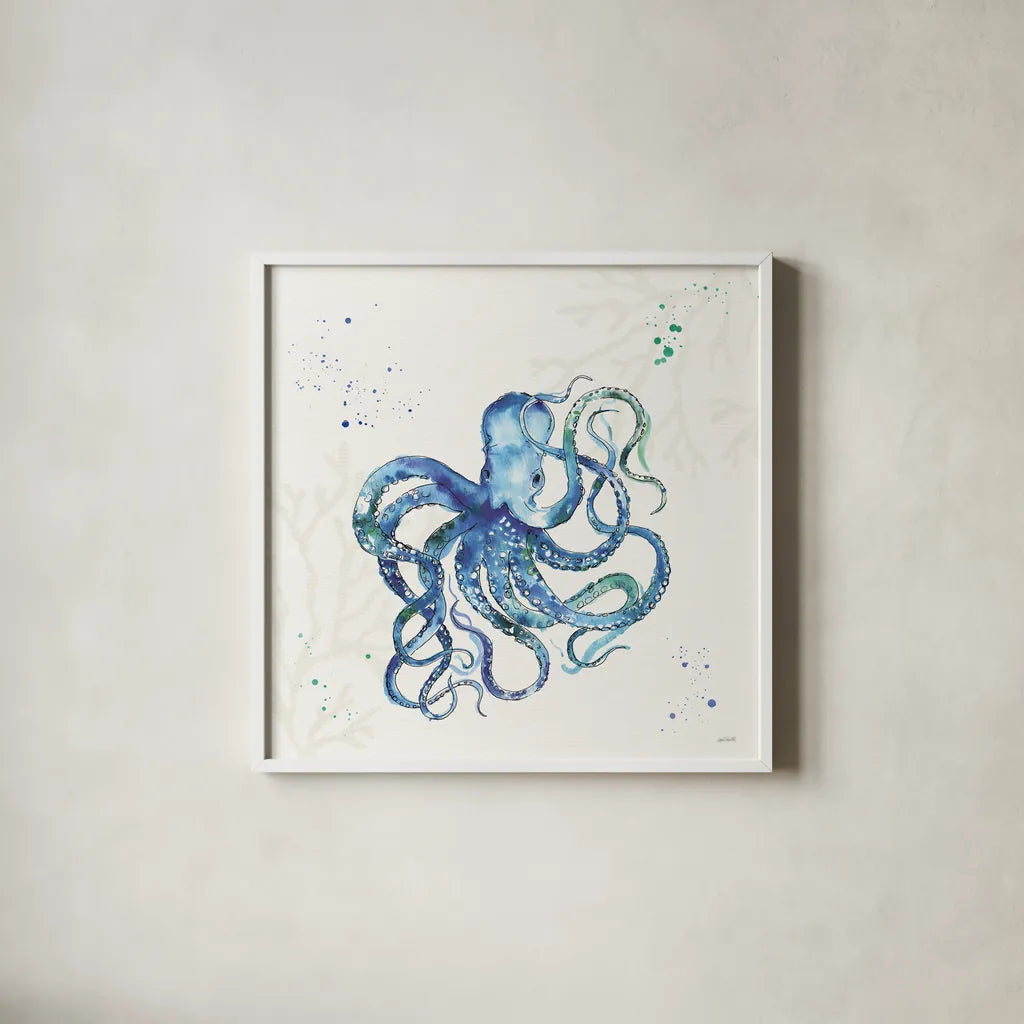Deep Sea II No Words by Anne Tavoletti. Shown in a crisp white glass frame for a clean and minimalist style. Available as an archival giclee rolled canvas, fine art paper, or poster print. SKU 49129a.