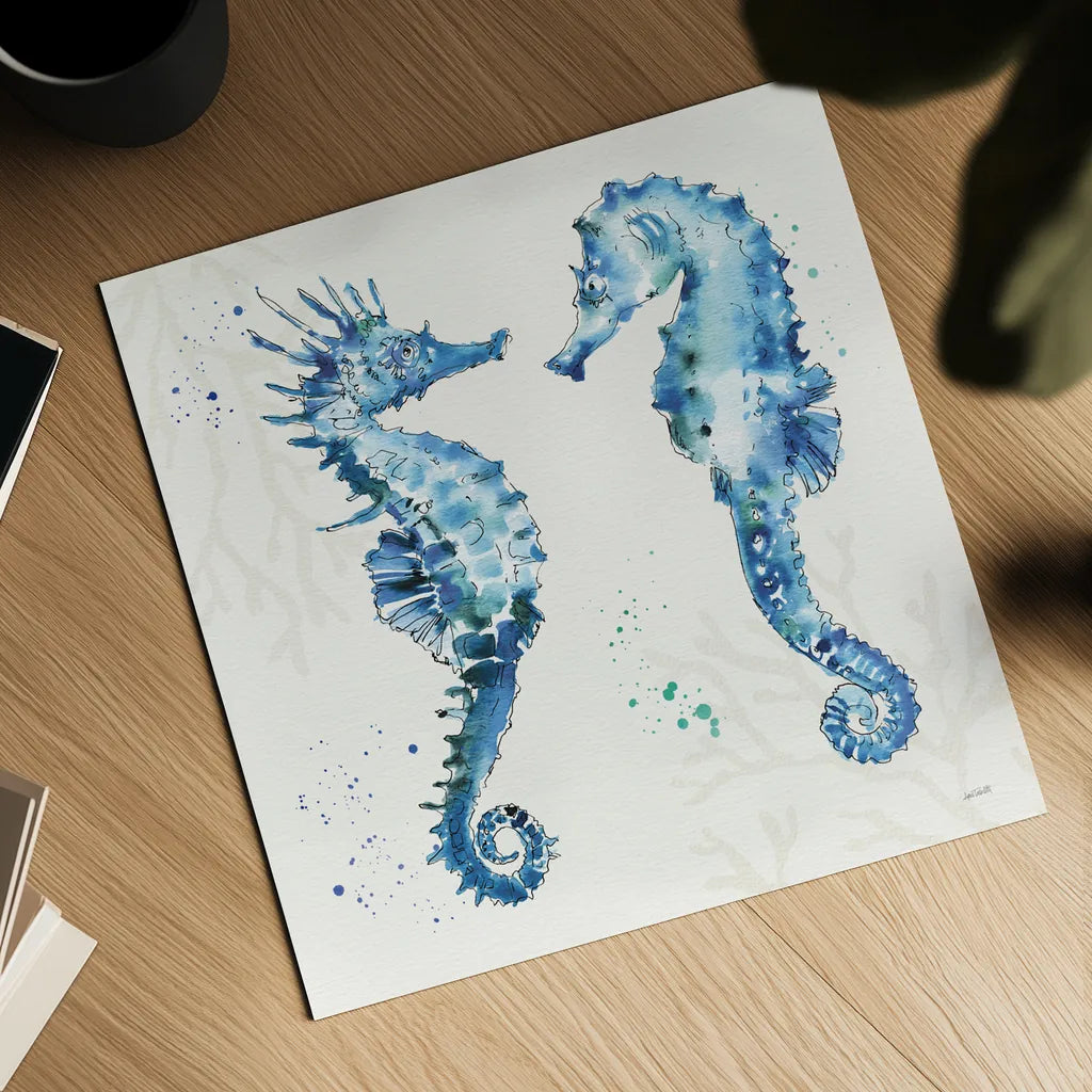 Deep Sea III Seahorses by Anne Tavoletti. Shown as a detailed flat fine art print, highlighting archival giclee quality. Available as an archival giclee rolled canvas, fine art paper, or poster print. SKU 58709a.