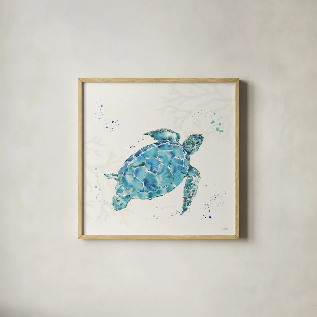 Deep Sea IV No Words by Anne Tavoletti. Shown in a natural wood glass frame for a timeless modern aesthetic. Available as an archival giclee rolled canvas, fine art paper, or poster print. SKU 49131a.