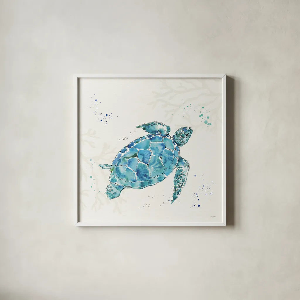 Deep Sea IV No Words by Anne Tavoletti. Shown in a crisp white glass frame for a clean and minimalist style. Available as an archival giclee rolled canvas, fine art paper, or poster print. SKU 49131a.