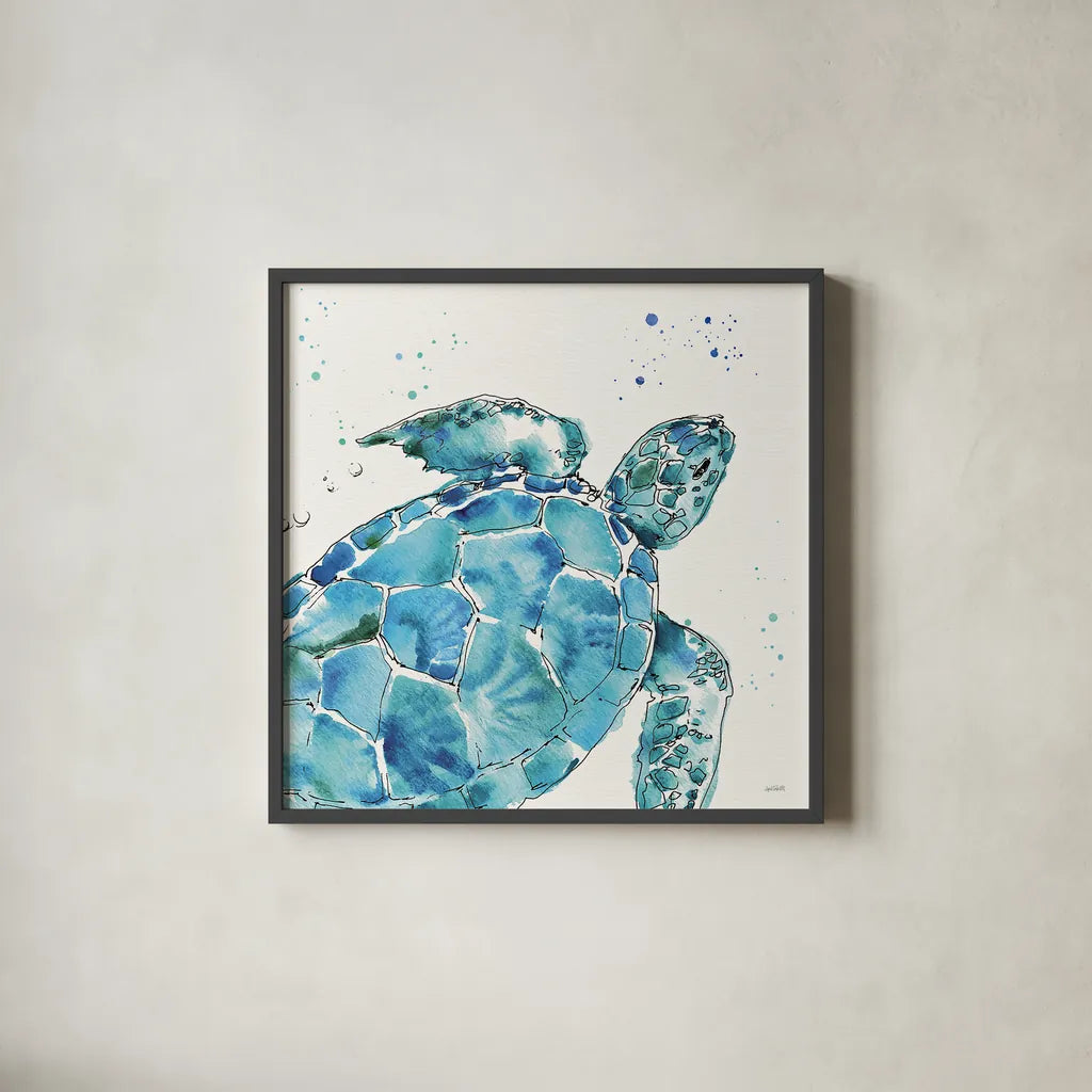 Deep Sea IX by Anne Tavoletti. Shown in a sleek black glass frame for a contemporary gallery look. Available as an archival giclee rolled canvas, fine art paper, or poster print. SKU 46576a.