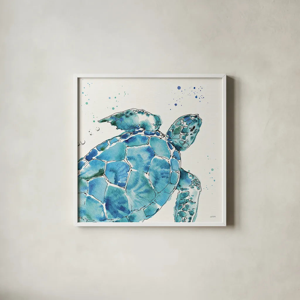Deep Sea IX by Anne Tavoletti. Shown in a crisp white glass frame for a clean and minimalist style. Available as an archival giclee rolled canvas, fine art paper, or poster print. SKU 46576a.