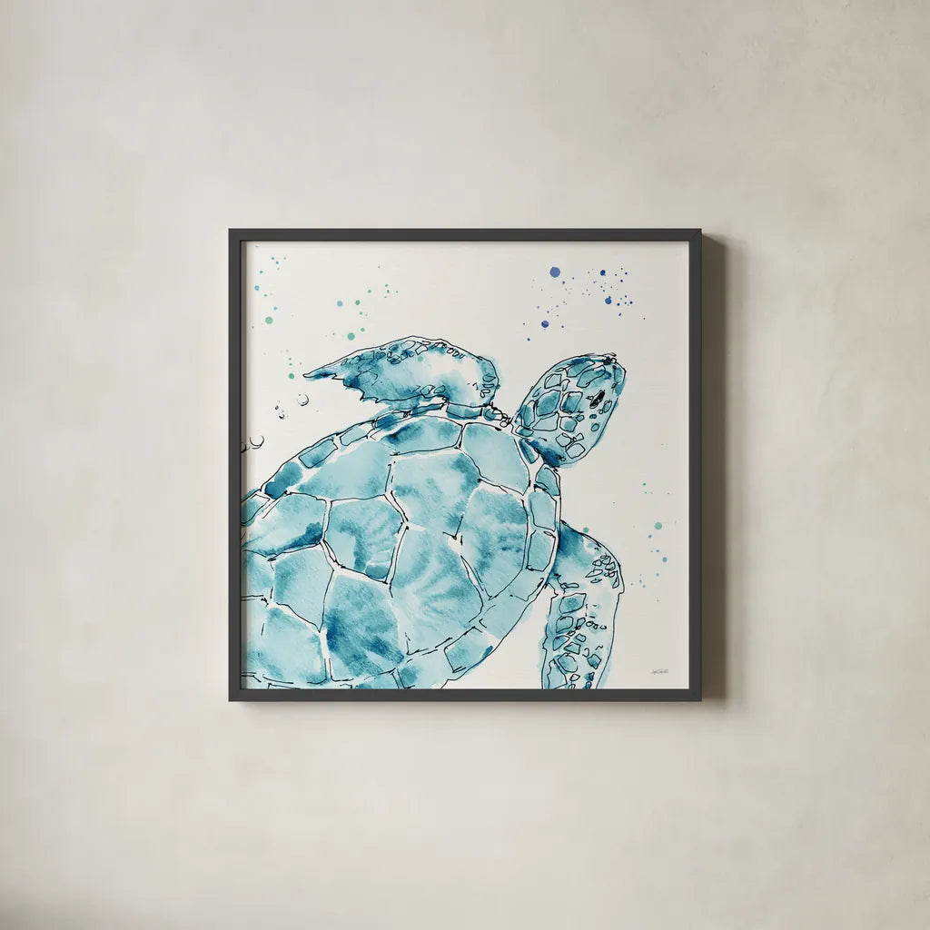 Deep Sea IX Teal by Anne Tavoletti. Shown in a sleek black glass frame for a contemporary gallery look. Available as an archival giclee rolled canvas, fine art paper, or poster print. SKU 53848a.