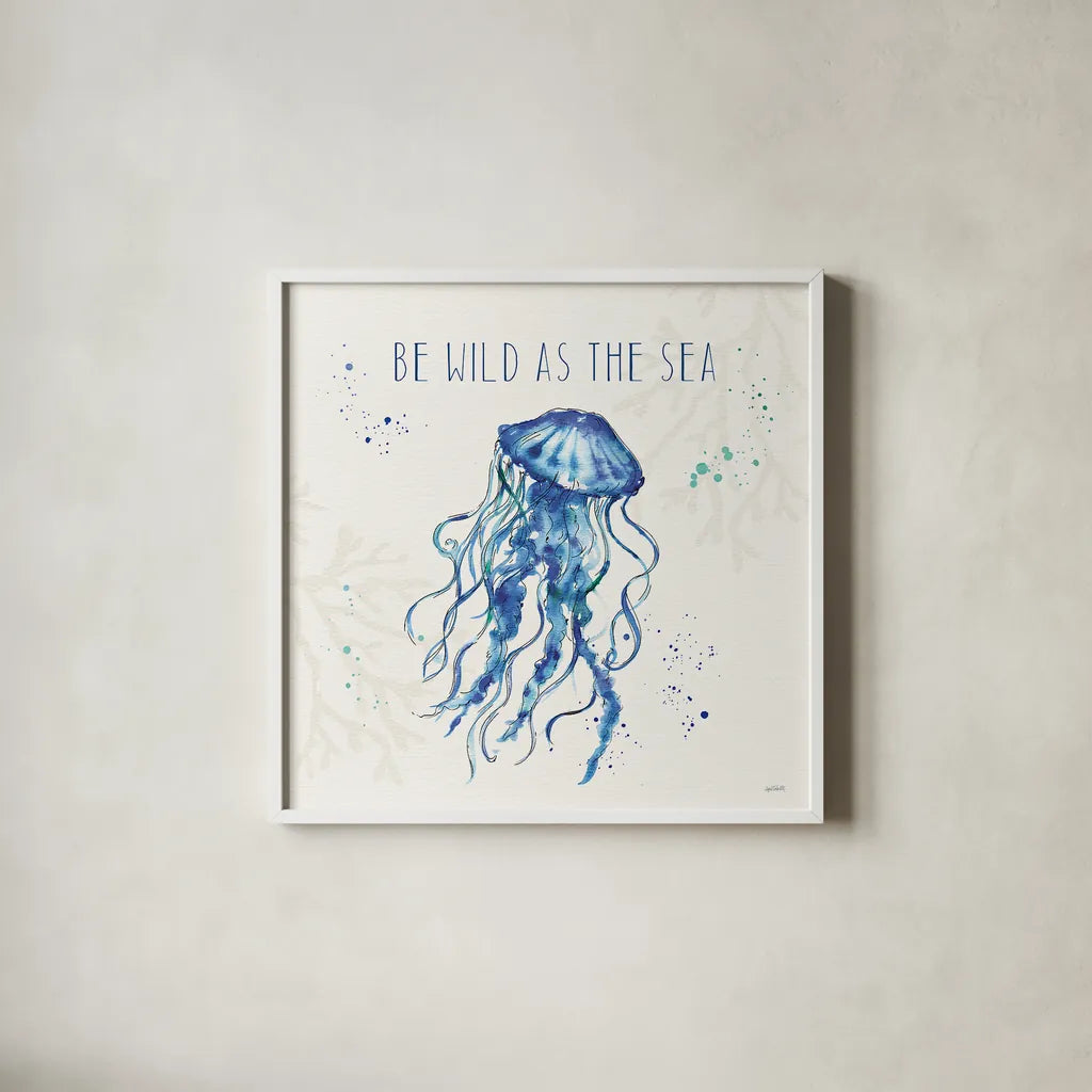Deep Sea V by Anne Tavoletti. Shown in a crisp white glass frame for a clean and minimalist style. Available as an archival giclee rolled canvas, fine art paper, or poster print. SKU 46572a.